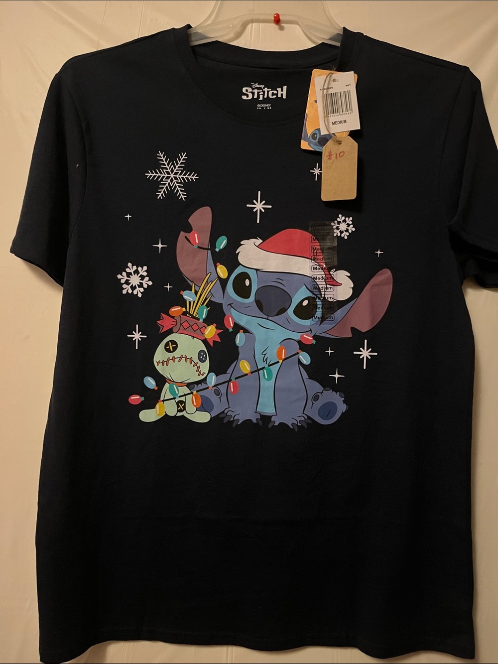 Disney Navy Short Sleeve Tee with Lilo & Stitch Holiday Graphic